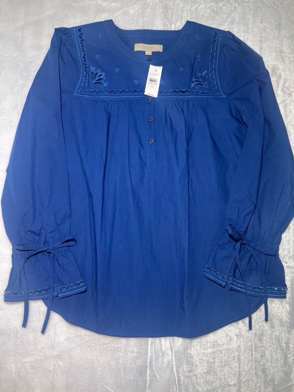 LOFT Blue Embroidered Tunic Blouse